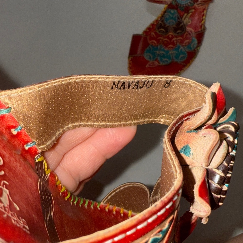 Corky's Elite leather Hand painted Sandal Navajo Size 8 Red Bohemian - Picture 5 of 16